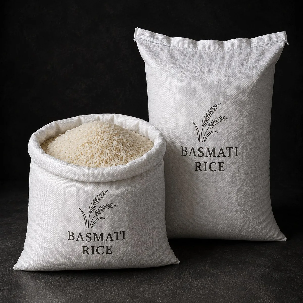 Pakistani Basmati rice bulk sacks in 10 kg, 20 kg, 25 kg, and 50 kg sizes